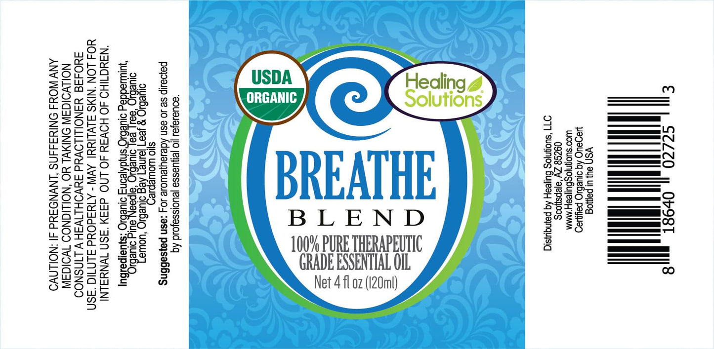 Healing Solutions Breathe Essential Oil Blend β 4 oz, Organic & Pure