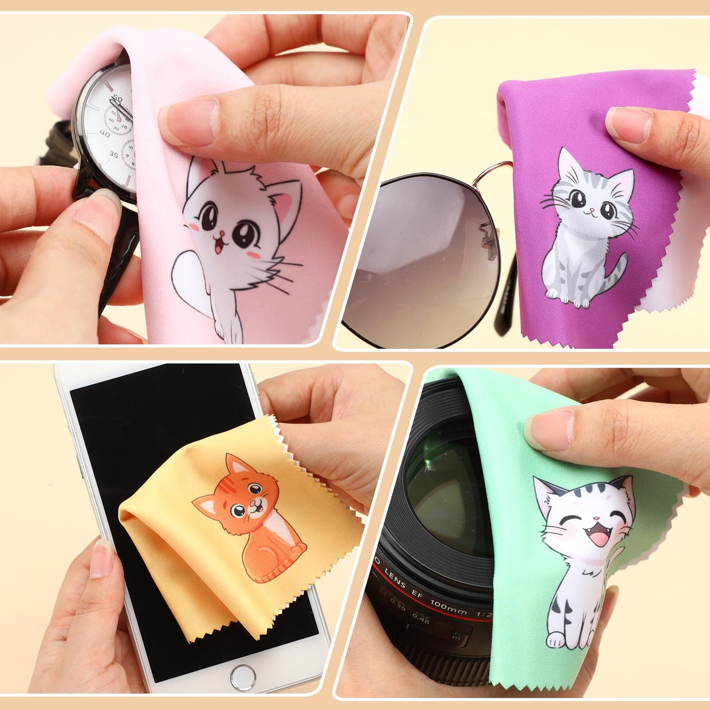 Breling 24 Pack Cat Pattern Microfiber Cleaning Cloths โ Glasses & Screen Cleaner (15x15 cm)