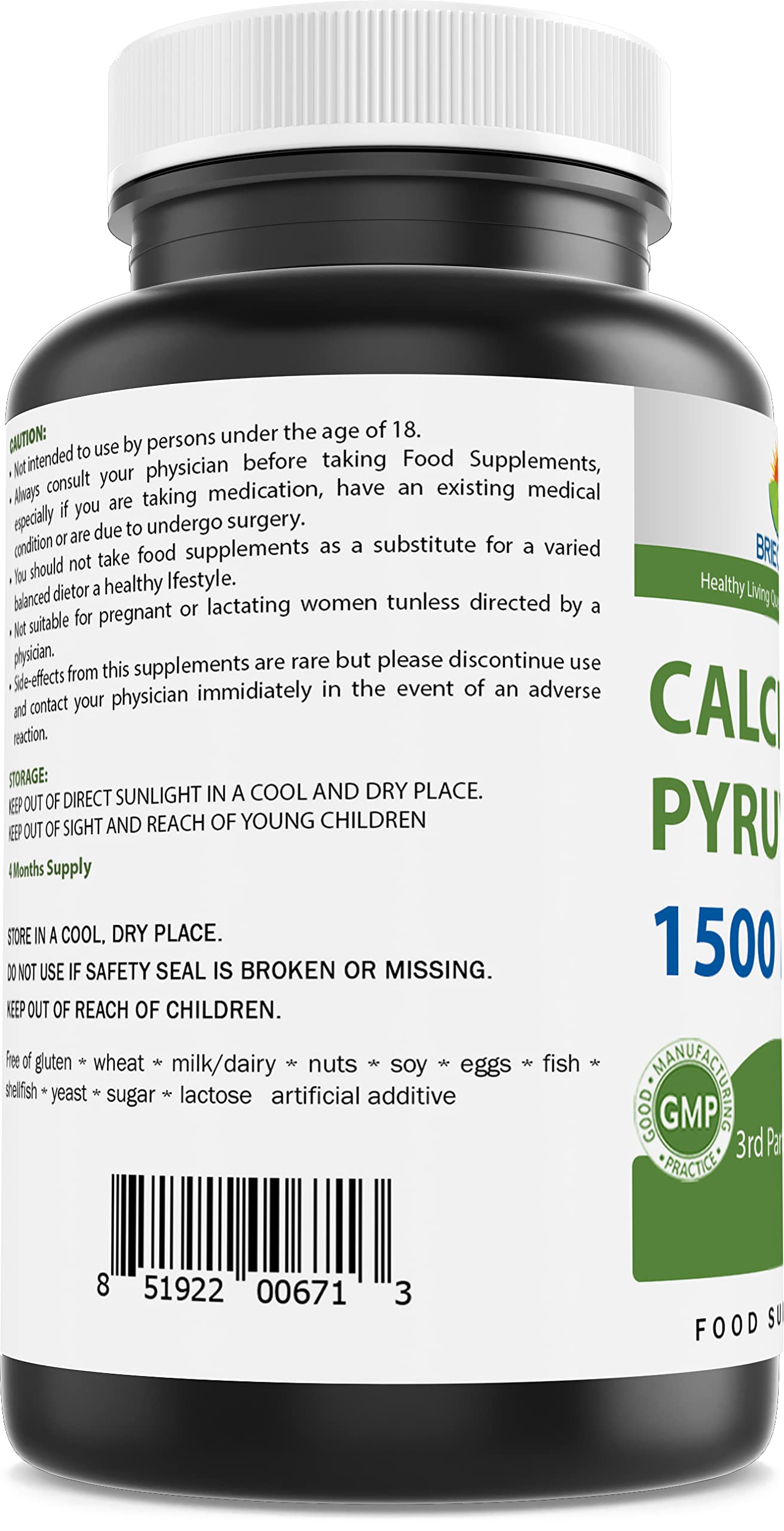 Brieofood Calcium Pyruvate 1500mg per Serving β 240 Vegetarian Capsules (2-Pack)