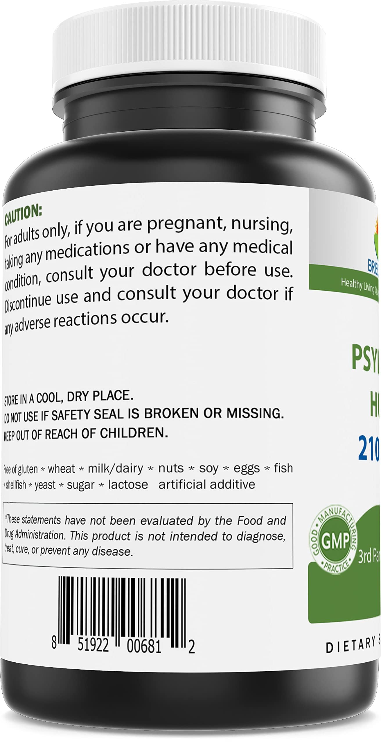 Brieofood Psyllium Husk Fiber with La-14 โ 2100mg/Serving, 250 Capsules
