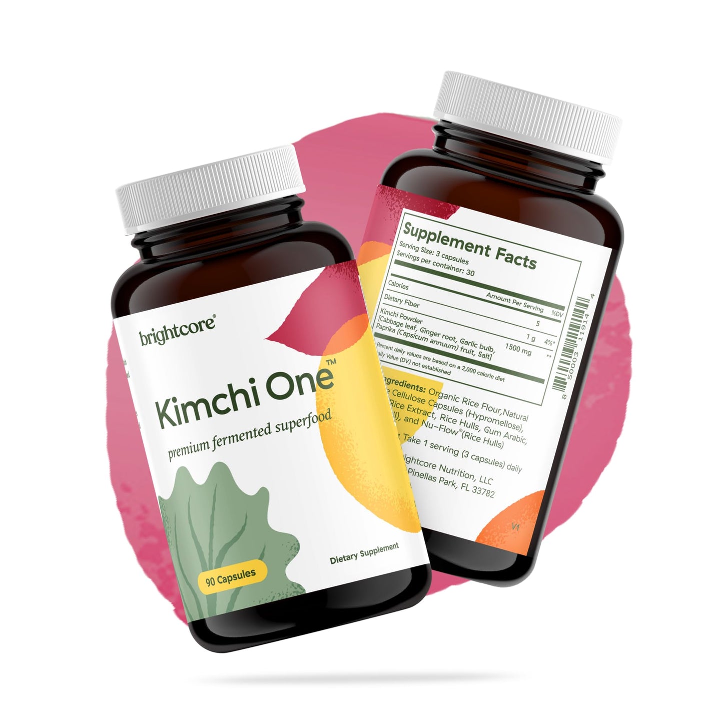 Brightcore Kimchi One Capsules โ Probiotic & Enzyme Nutrition for Gut Health | Gluten-Free, 90 Vegan Capsules