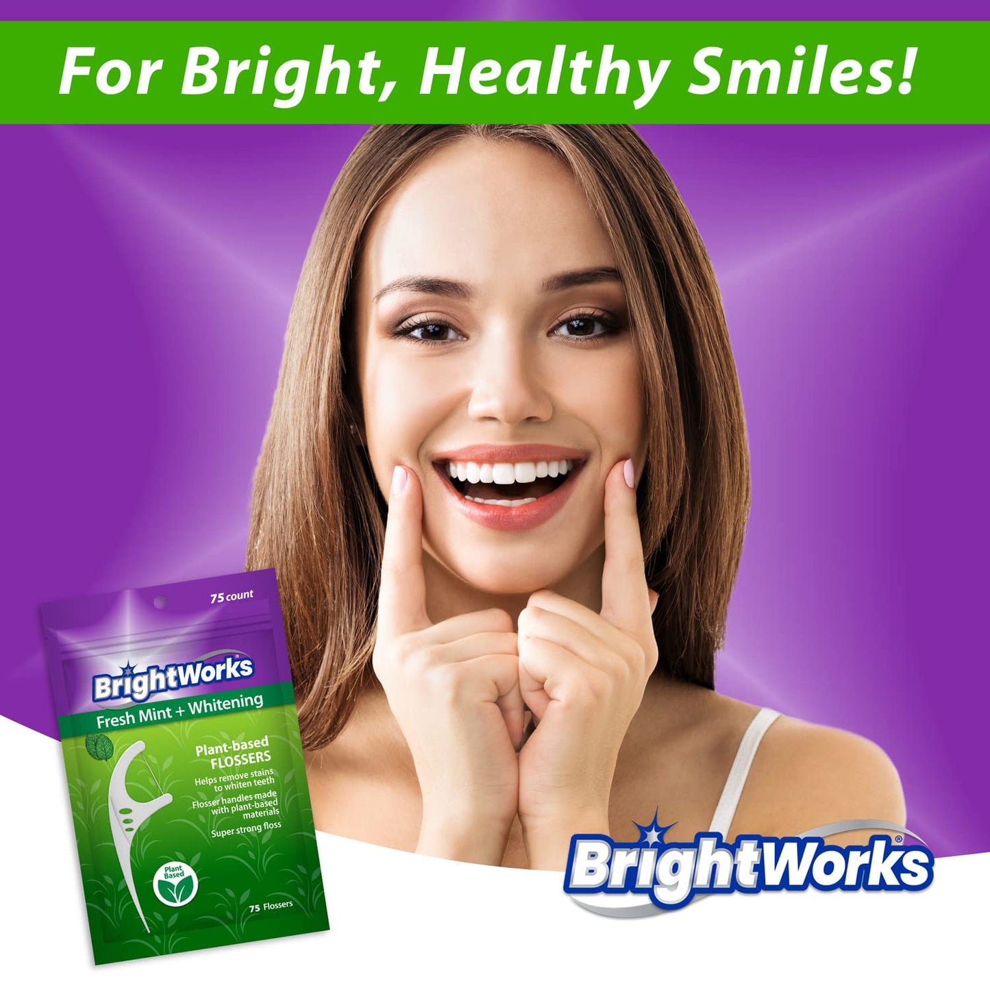 BrightWorks Mint Whitening Dental Flossers โ 225 Pieces, 3-Pack