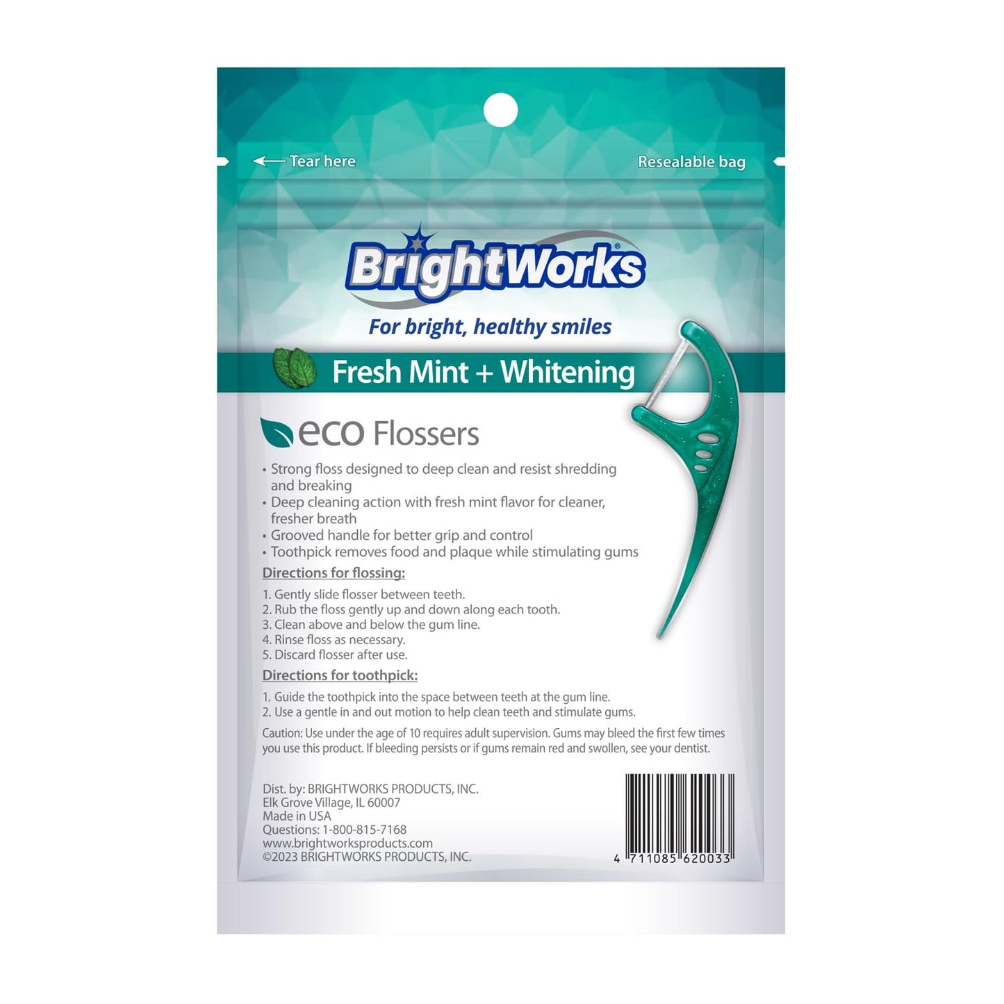 Brightworks ECO Floss Picks โ 270 Count, PFAS Free, Mint-Flavored, Made in USA, 100% Post-Consumer Recycled Plastic