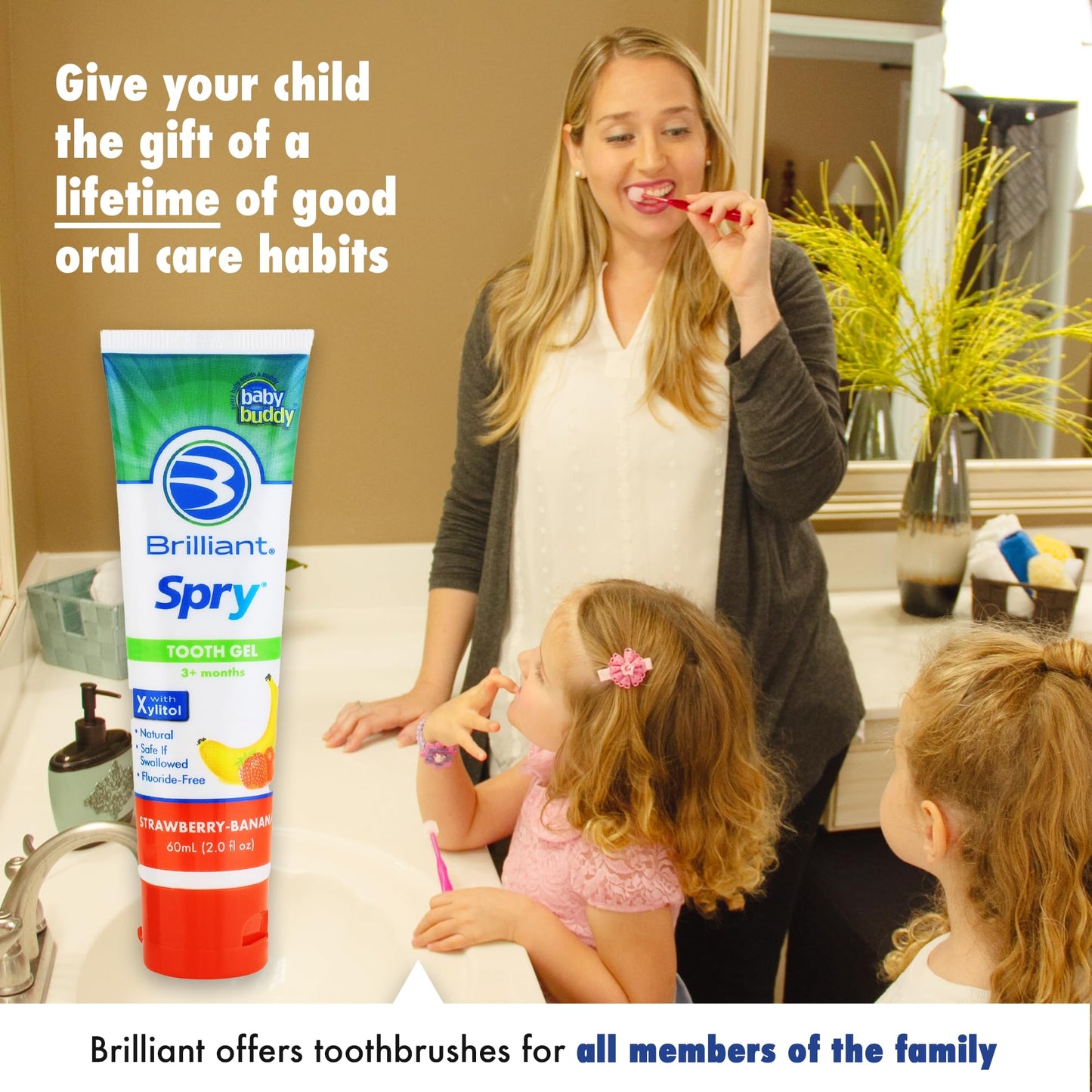 Brilliant Oral Care Kids Fluoride-Free Toothpaste & Spry Gel โ Strawberry Banana, 2 oz (2 Pack)