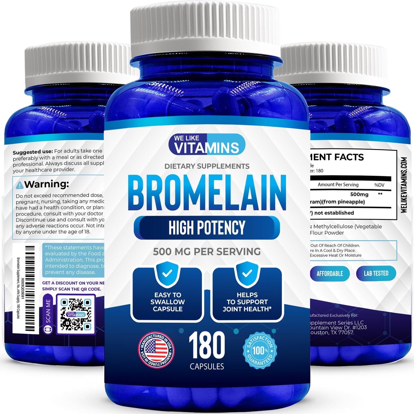 We Like Vitamins Bromelain 500mg Capsules โ 180 Count | 2400 GDU/g Digestive Support