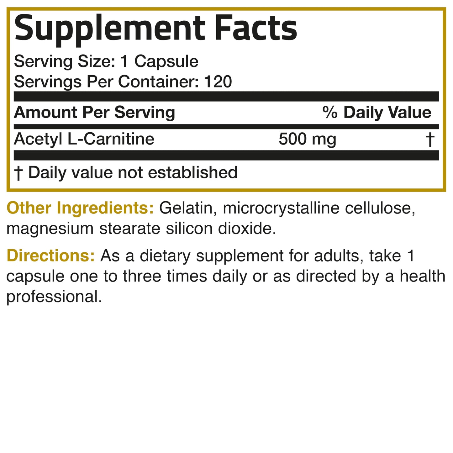 Bronson Acetyl L-Carnitine 500 MG โ High Potency (120 Capsules, Non-GMO)