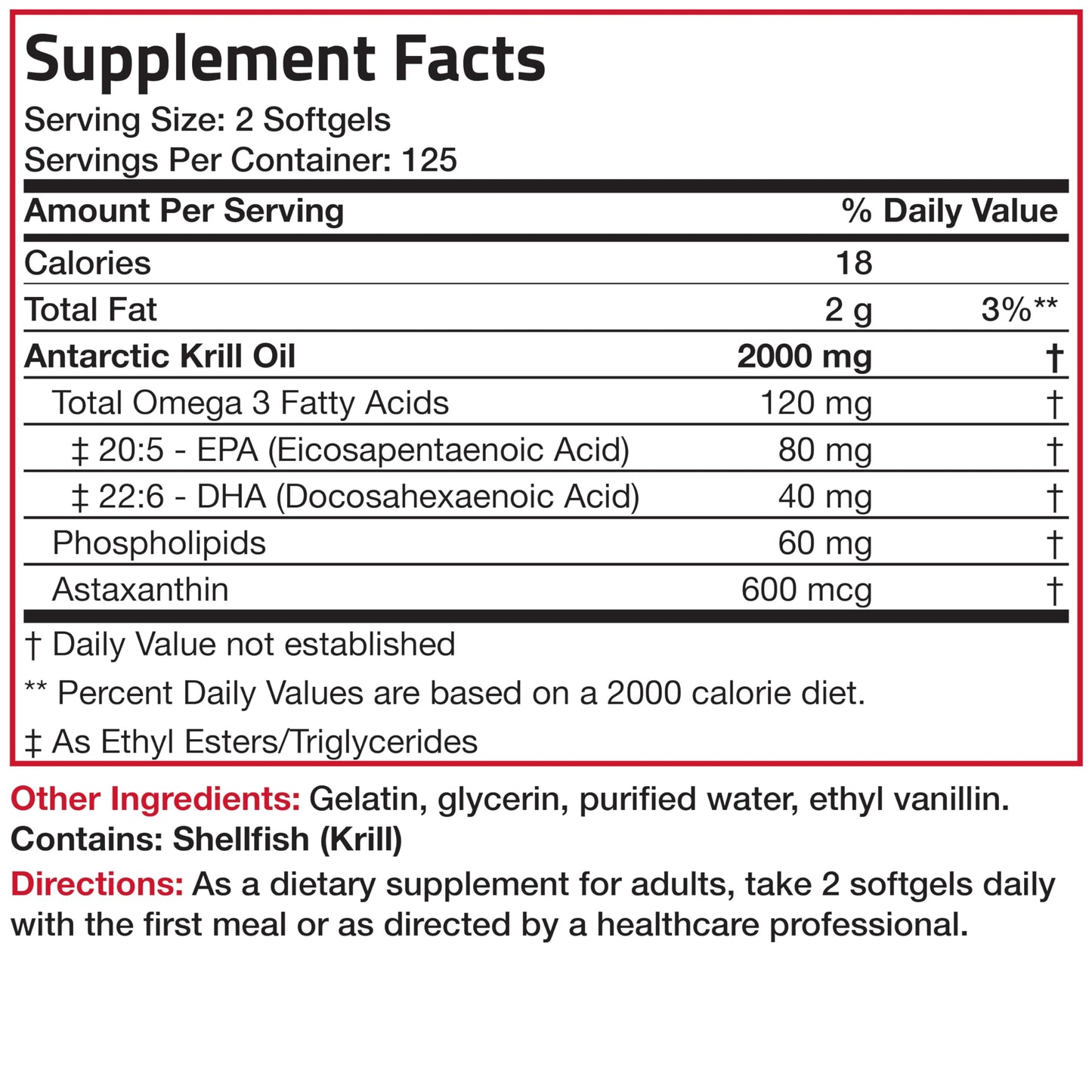 Bronson Antarctic Krill Oil 2000 mg with Omega-3s EPA, DHA, Astaxanthin and Phospholipids - 250 Softgels (125 Servings)