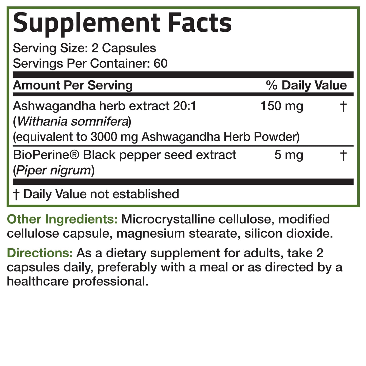 Bronson Ashwagandha Extra Strength โ Stress & Mood Support with BioPerine, 120 Vegetarian Capsules
