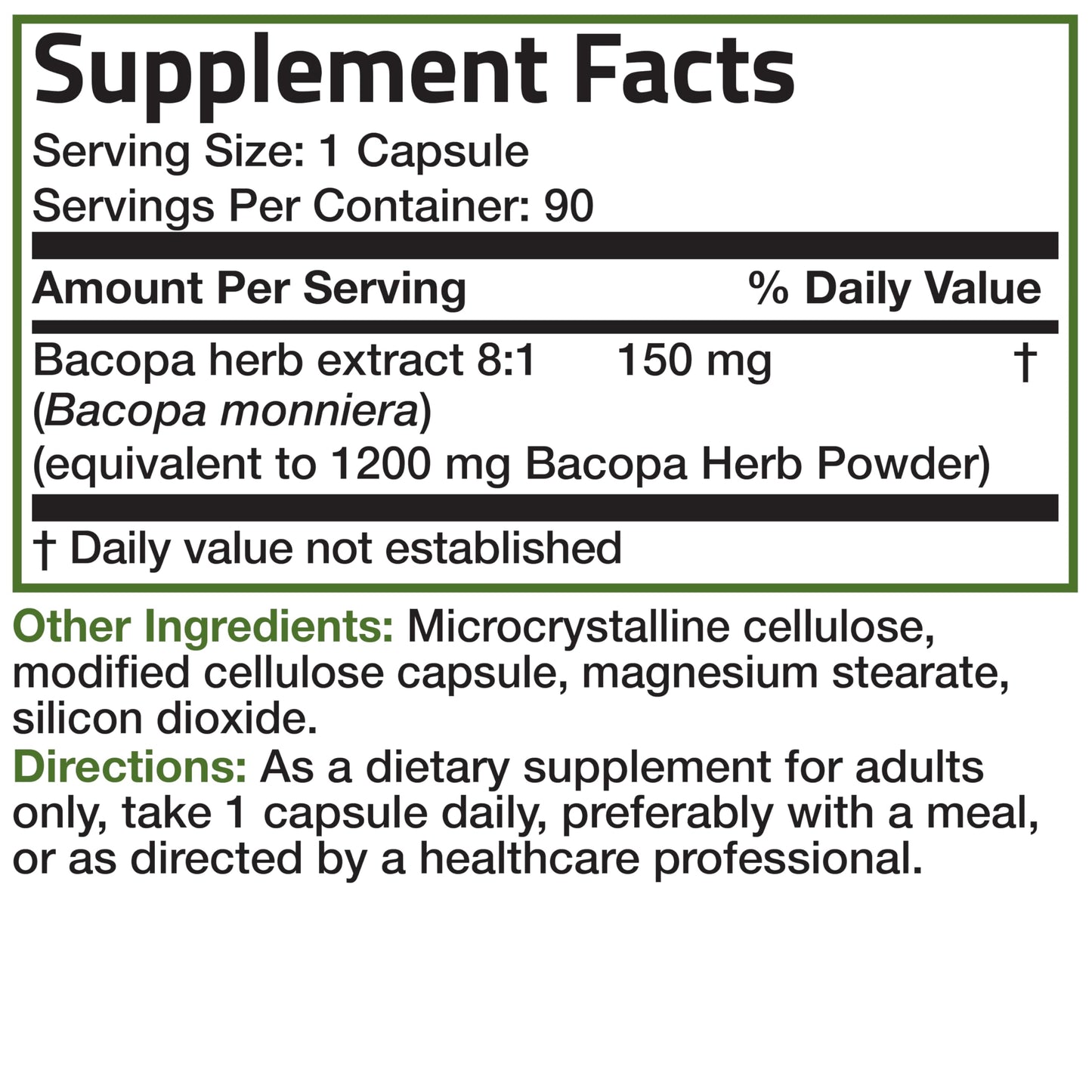 Bronson Bacopa Supports Brain Function & Mental Performance โ Non-GMO, 90 Veg Capsules