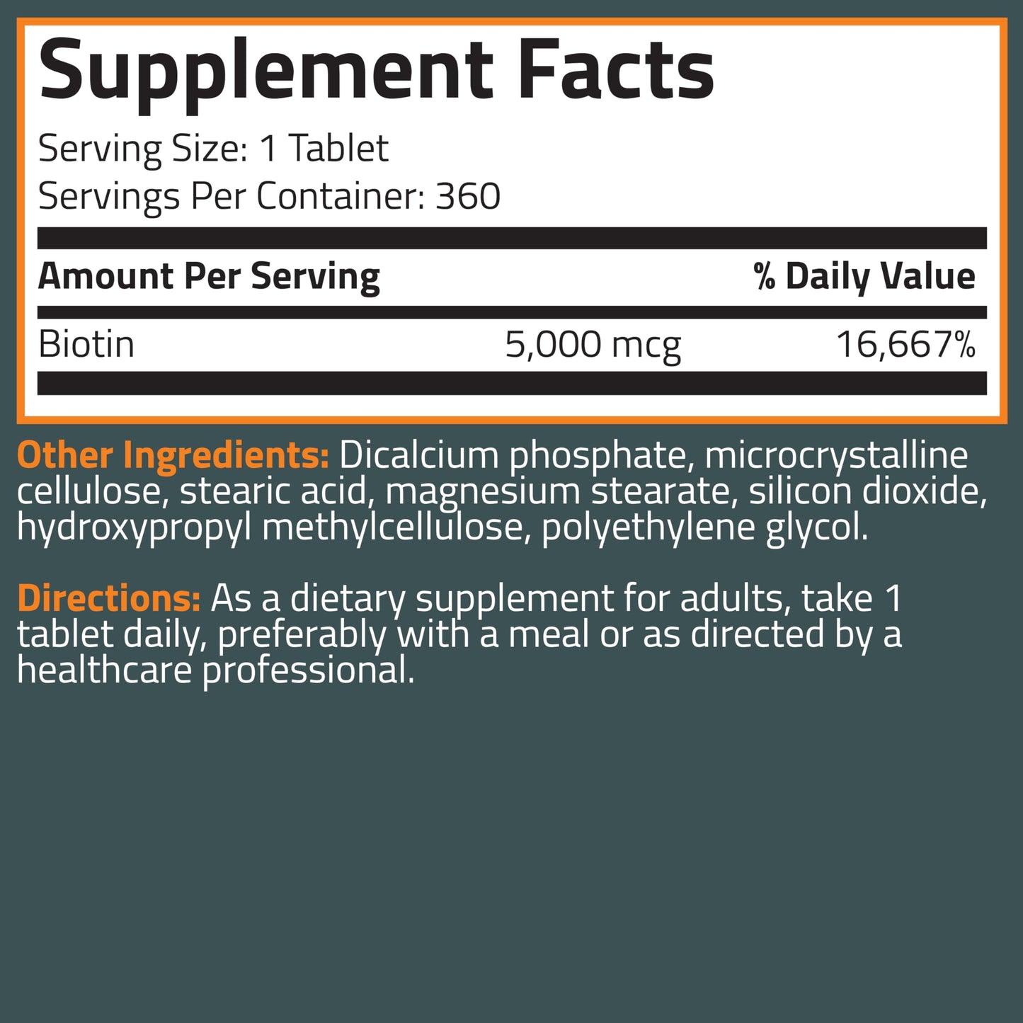 Bronson Biotin 5,000 MCG โ Hair, Skin & Nails Support | 360 Vegetarian Tablets