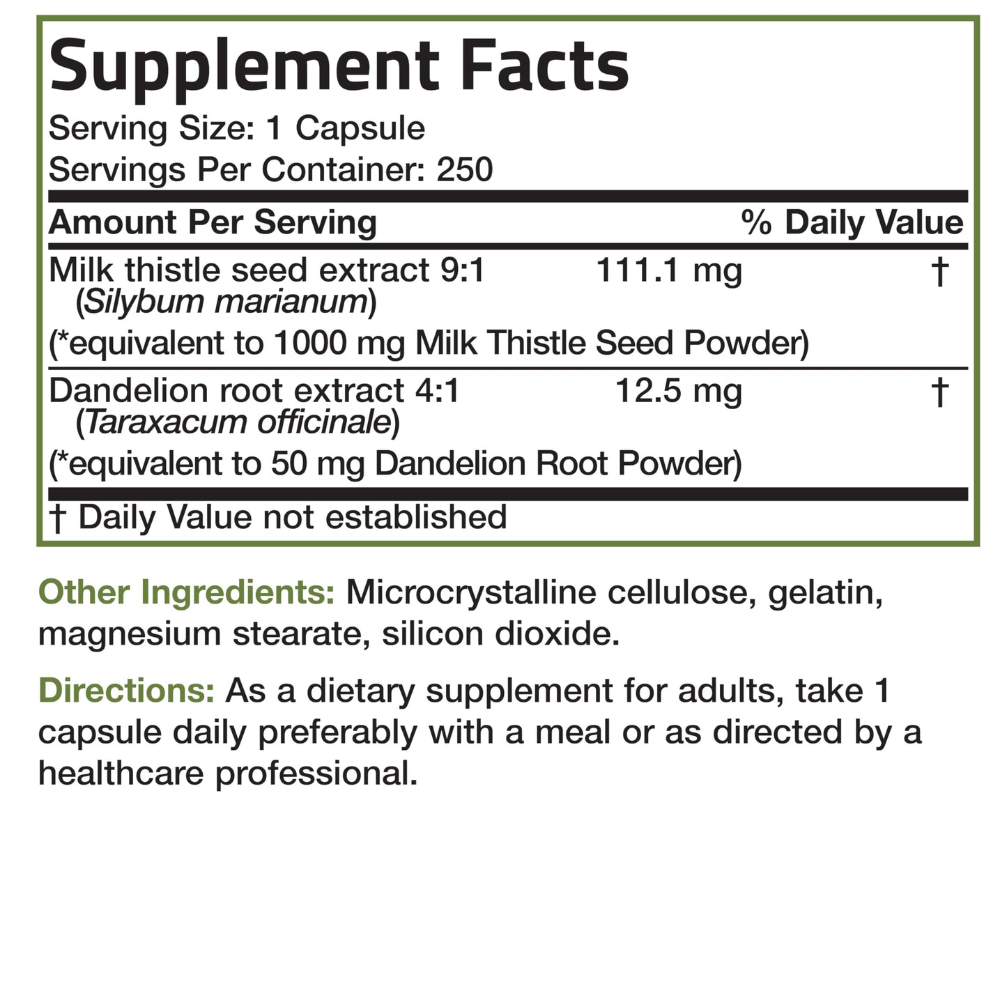 Bronson Milk Thistle Silymarin Marianum & Dandelion Root โ Liver Health Support, 250 Capsules