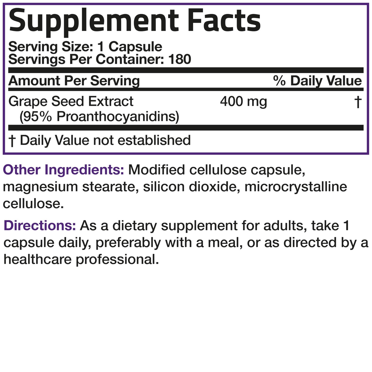 Bronson Grape Seed Extract 400 mg โ Antioxidant & Immune Support | 95% Proanthocyanidins | Non-GMO, 180 Vegetarian Capsules