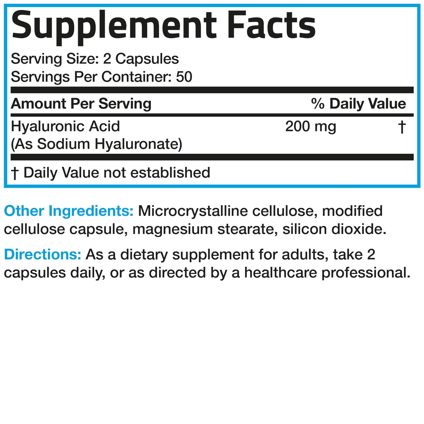 Bronson Hyaluronic Acid 200 MG โ Joint Health & Skin Support | Non-GMO, 100 Vegetarian Capsules