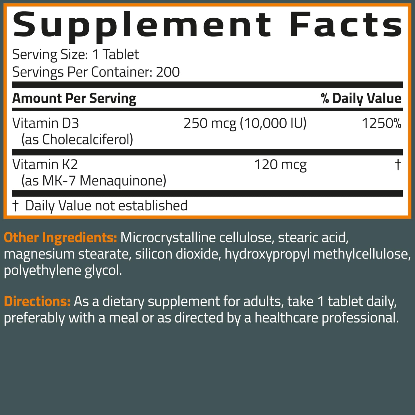 Bronson Vitamin K2 (MK-7) with D3 Extra Strength 2-in-1 โ 10,000 IU D3 & 120 mcg K2 MK-7 | 200 Tablets