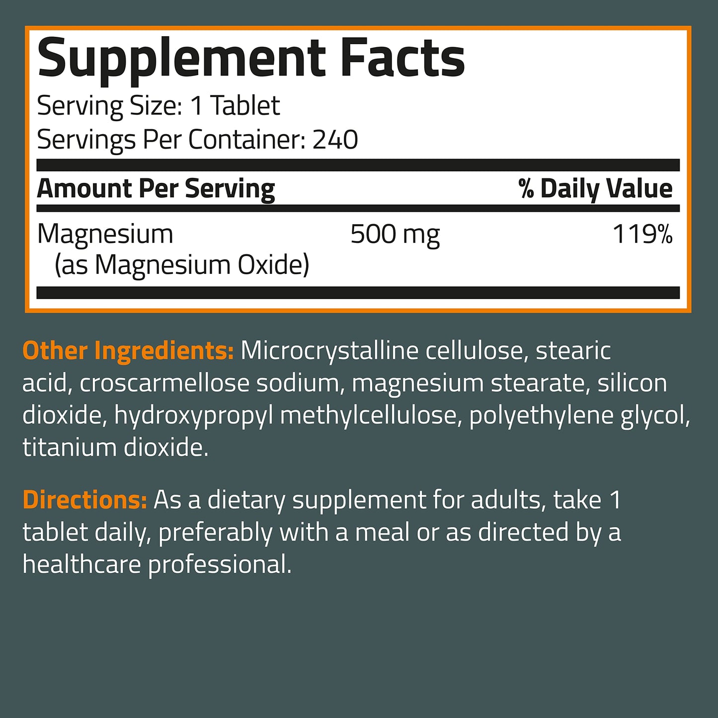 Bronson Magnesium 500 MG โ Supports Bone & Muscle Health, Nervous System | Non-GMO, 240 Vegetarian Tablets