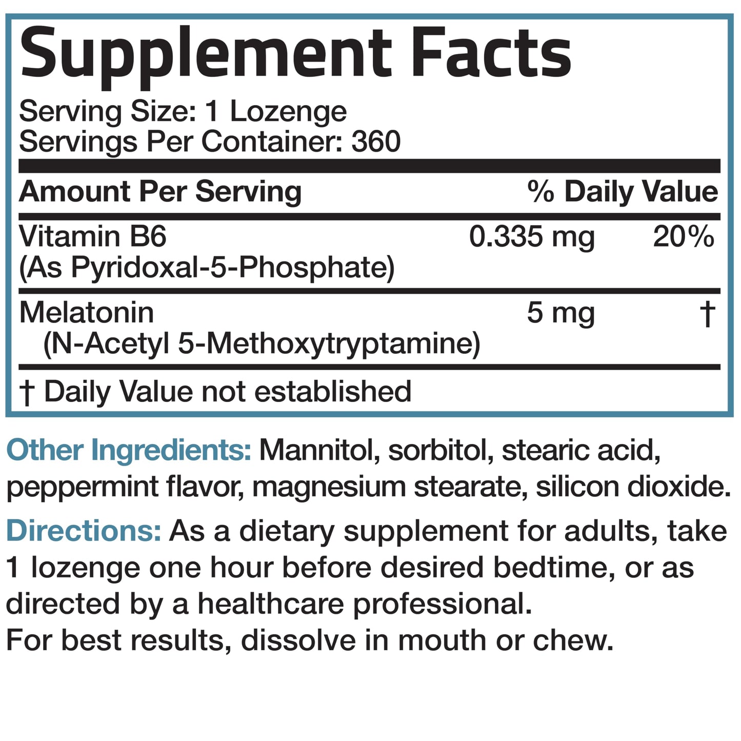 Bronson Melatonin 5mg Peppermint Lozenges with Vitamin B6 โ 360 Vegetarian Lozenges