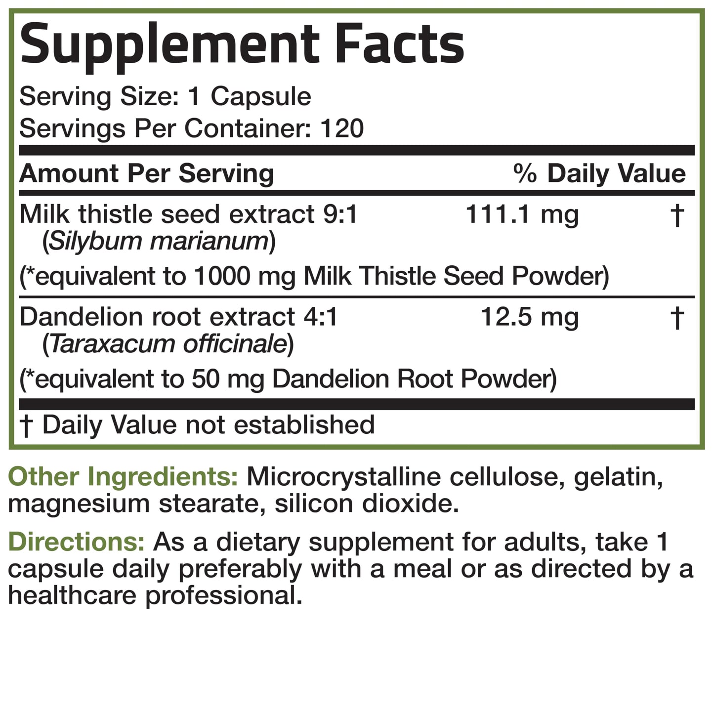 Bronson Milk Thistle with Dandelion Root โ Liver Health Support, 120 Capsules