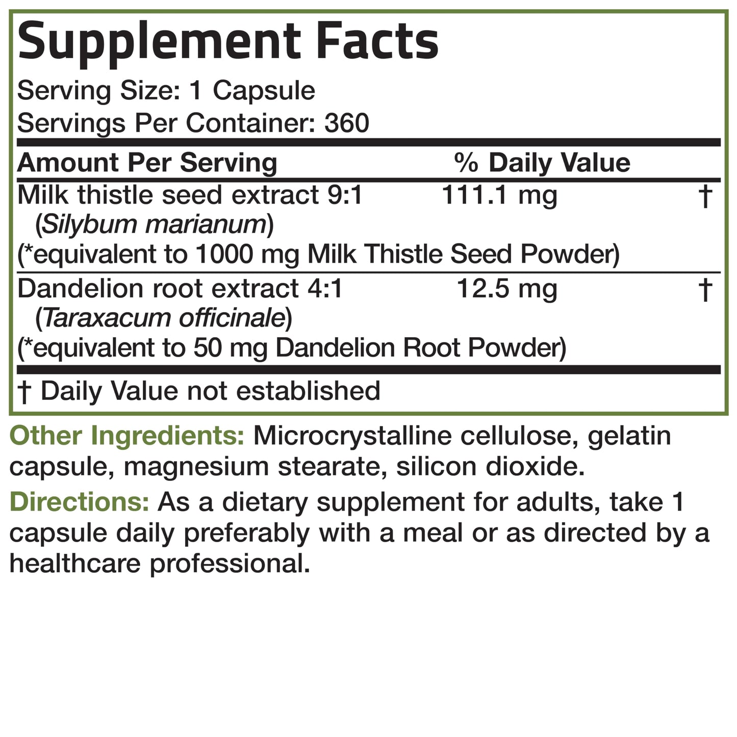 Bronson Milk Thistle Silymarin Marianum & Dandelion Root โ Liver Health, Antioxidant Support, Detox | 360 Capsules