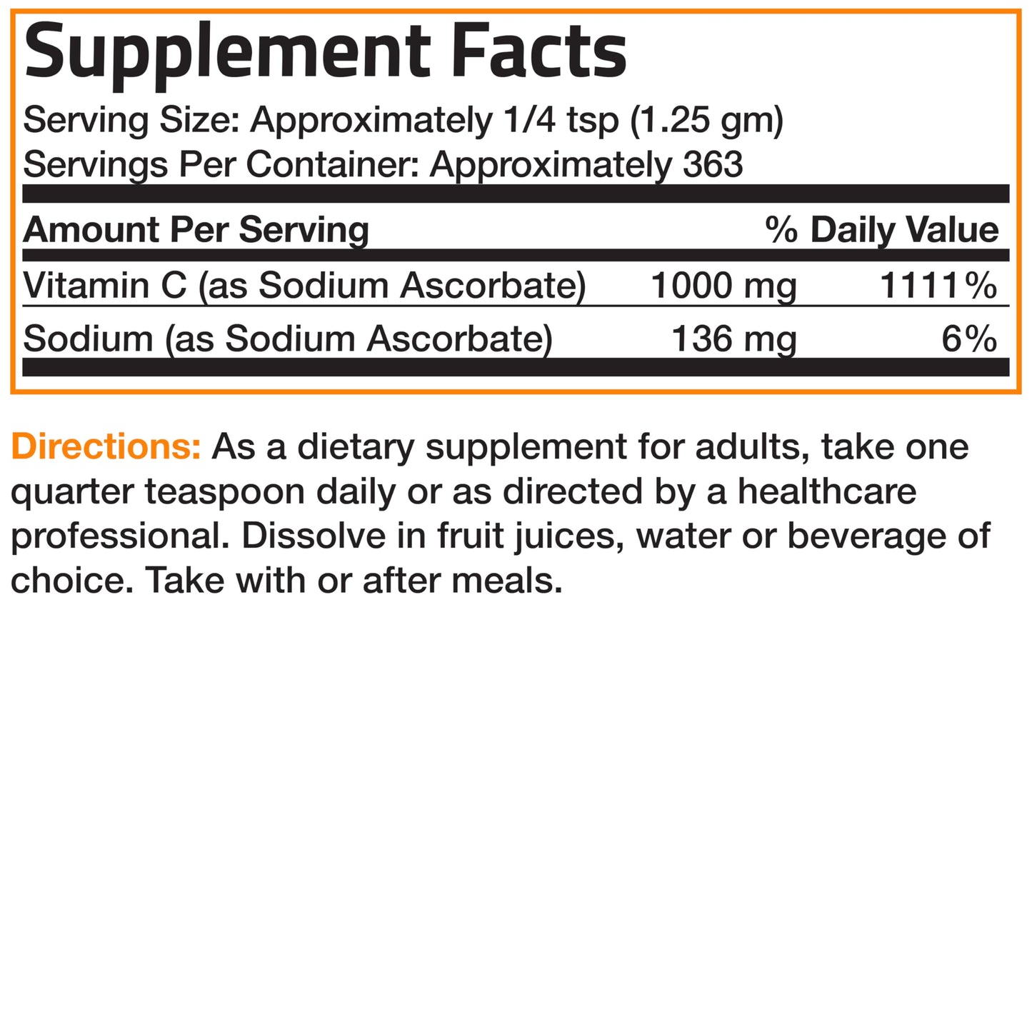 Bronson Non Acidic Vitamin C Powder Sodium Ascorbate โ Non-GMO, 1 lb (454 g)
