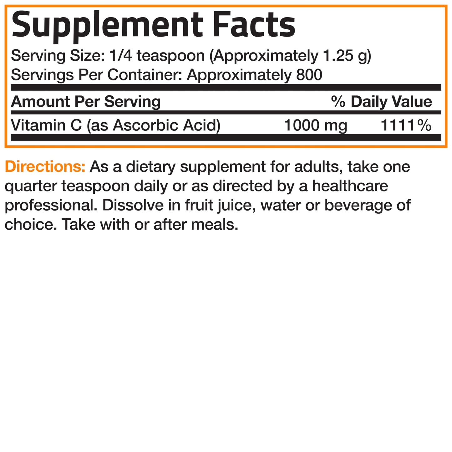 Bronson Vitamin C Powder 1kg β Pure Ascorbic Acid, Non-GMO