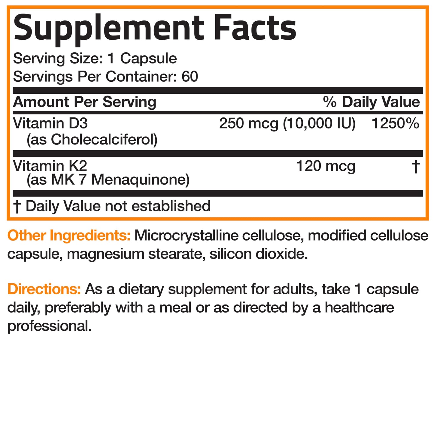 Bronson Vitamin K2 MK-7 with D3 Extra Strength โ 60 Caps, Non-GMO