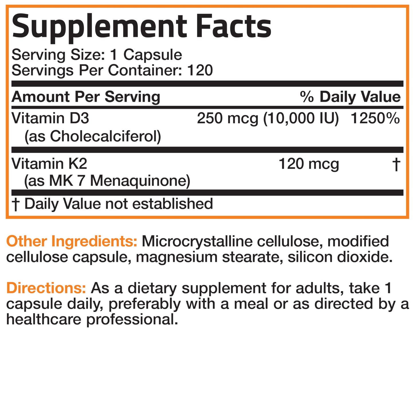 Bronson Vitamin K2 MK-7 with D3 Extra Strength β 10,000 IU D3, 120 mcg K2 MK-7, 120 Capsules