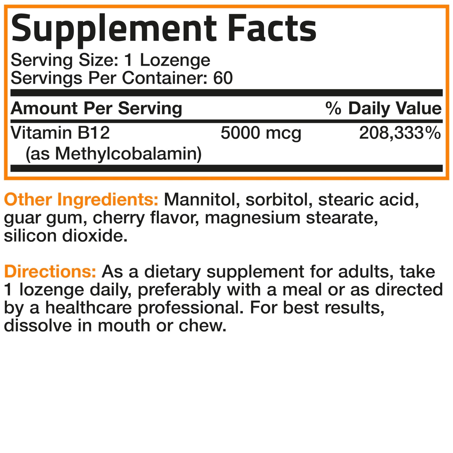 Bronson Methyl B12 5000 mcg Methylcobalamin โ Energy & Brain Support (60 Lozenges)
