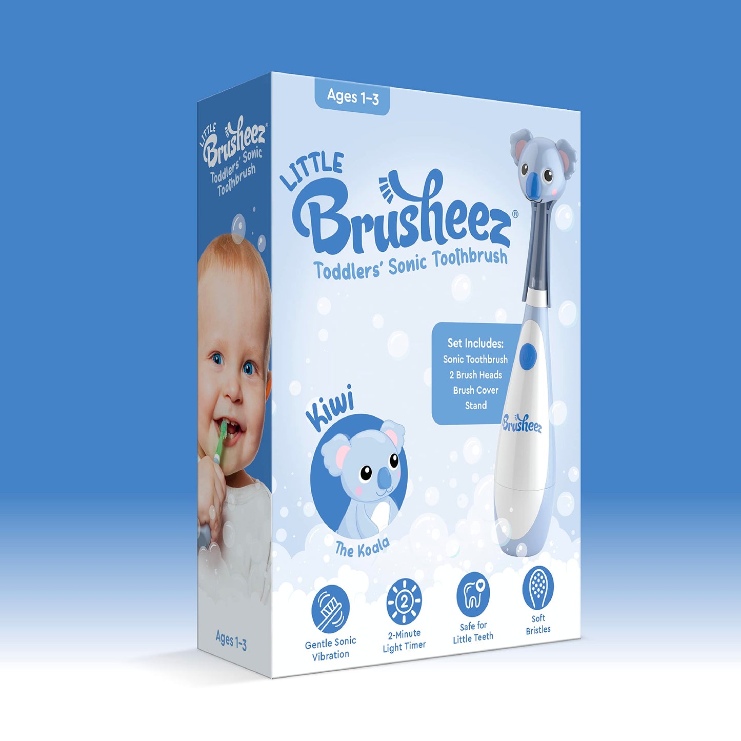 Brusheez Toddlers Sonic Toothbrush – Safe 1-3 yrs, 2-Min Timer (Kiwi the Koala)