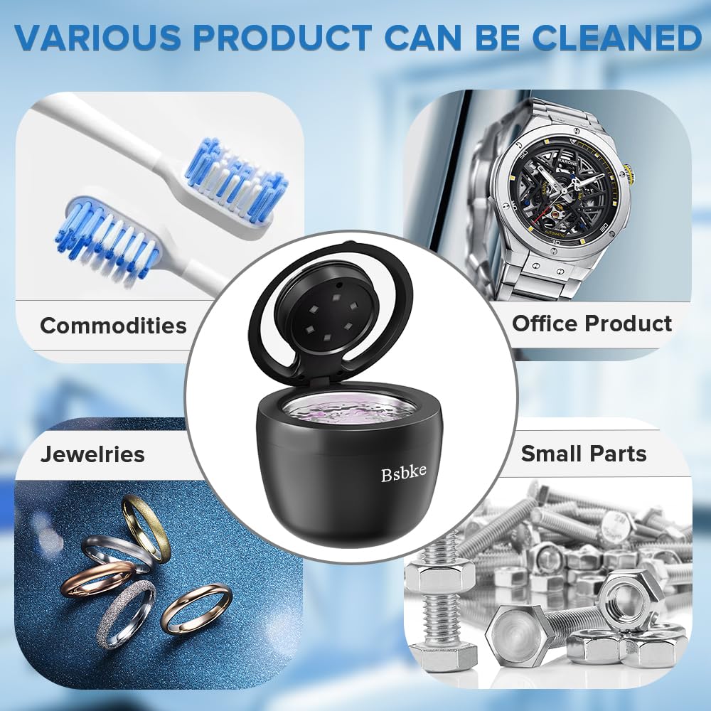 Bsbke Ultrasonic Retainer Cleaner 45kHz โ 6 UV Lights, 200ml Capacity, Black