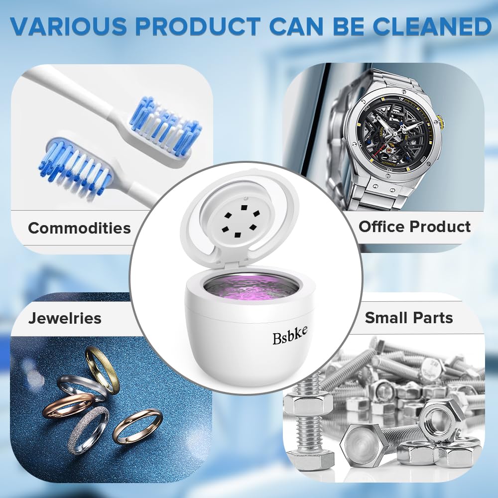 Bsbke Ultrasonic Retainer Cleaner 45kHz โ 6 UV Lights, 200ml, White