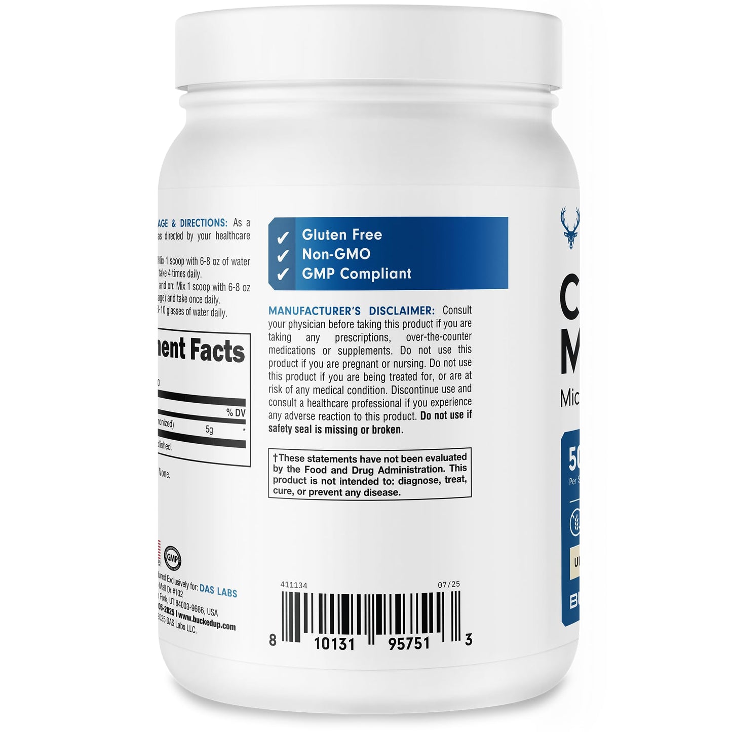 Bucked Up Pure Creatine Monohydrate โ 600 g, Unflavored, 120 Servings