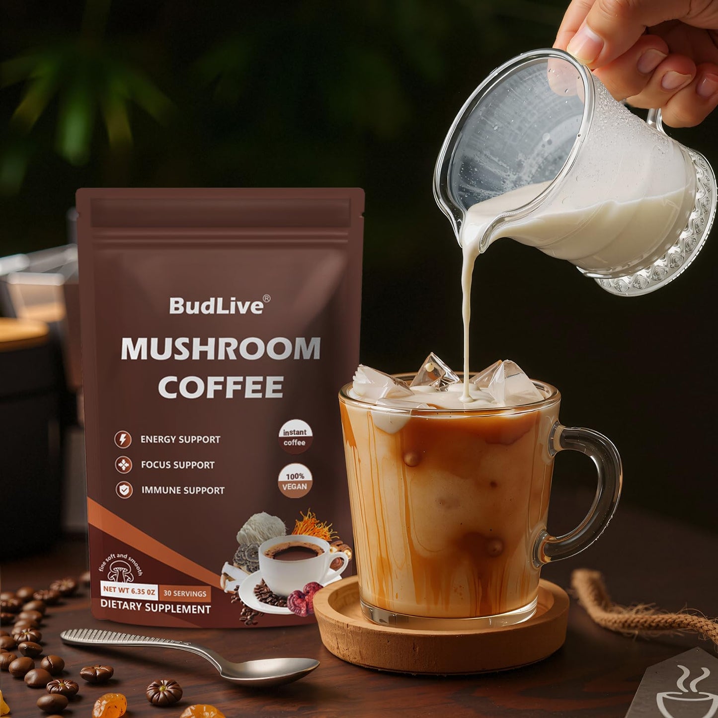 BudLive Mushroom Coffee โ Lion's Mane, Reishi & Cordyceps (6-Mushroom Blend)