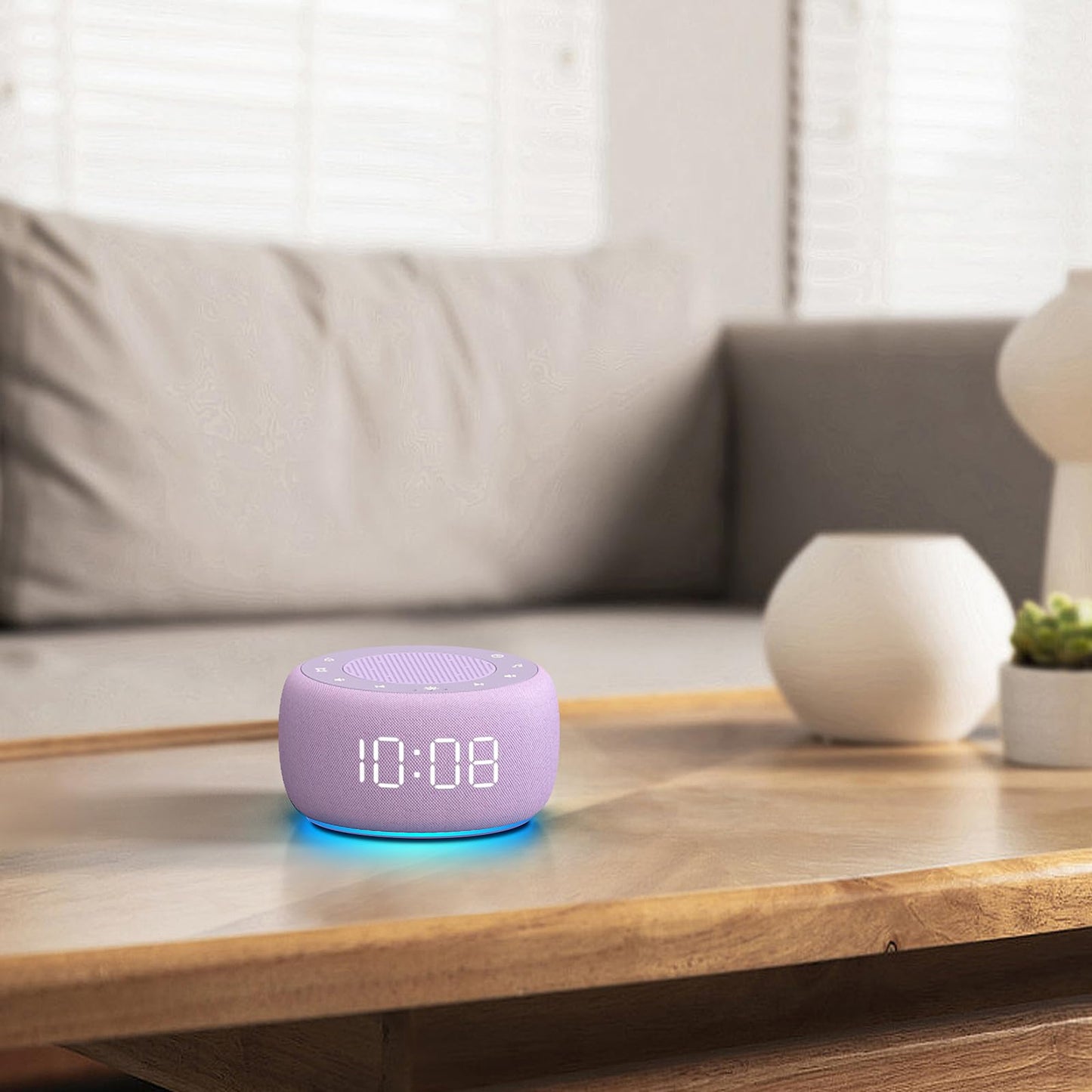 Buffbee 2-in-1 Sound Machine & Alarm Clock โ Adjustable Brightness, 30-Level Volume, Purple