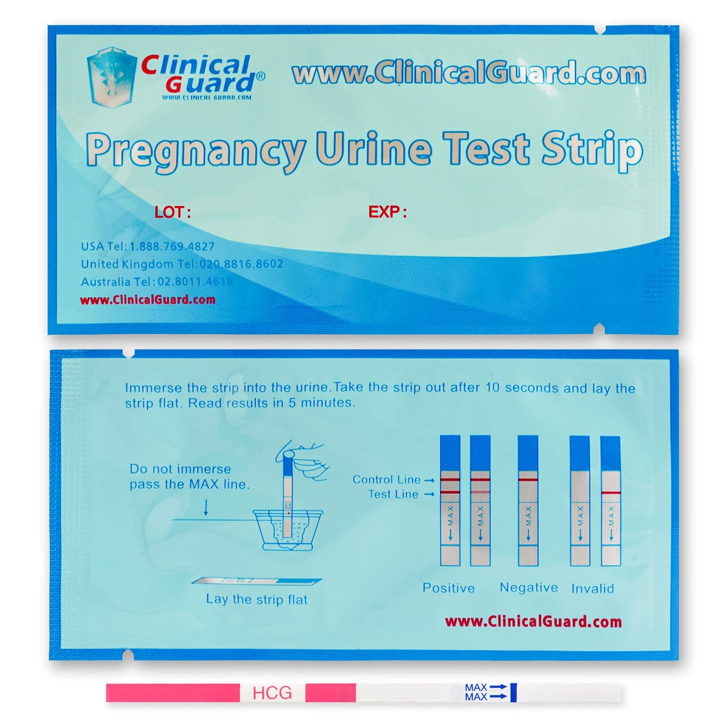 Clinical Guard 50 Pregnancy Test Strips โ Sensitive 25 mIU/mL, 5-Min Results