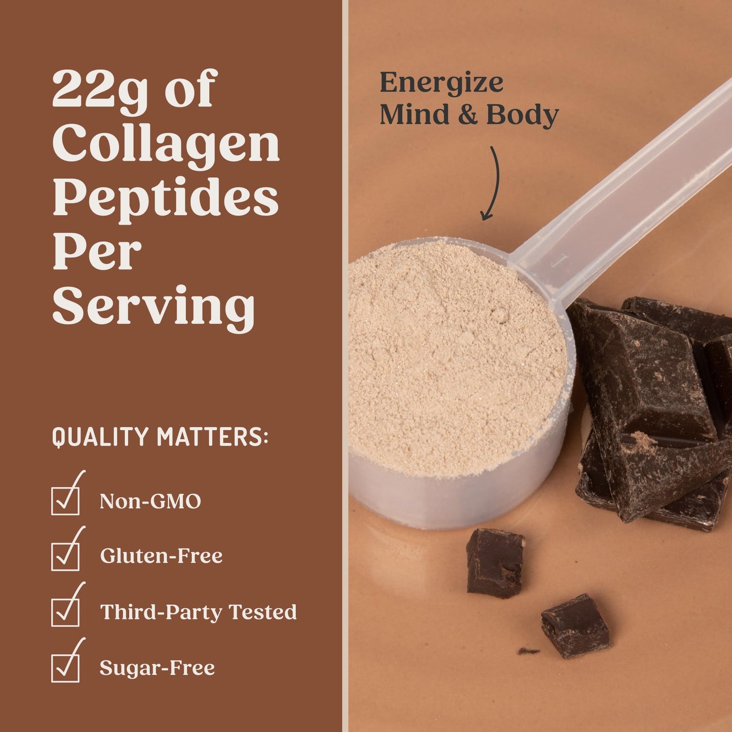 Bulletproof Dark Chocolate Energy Collagen Protein β 19.3 oz, Caffeine-Free with Ginseng, Cordyceps, Magnesium & MCT