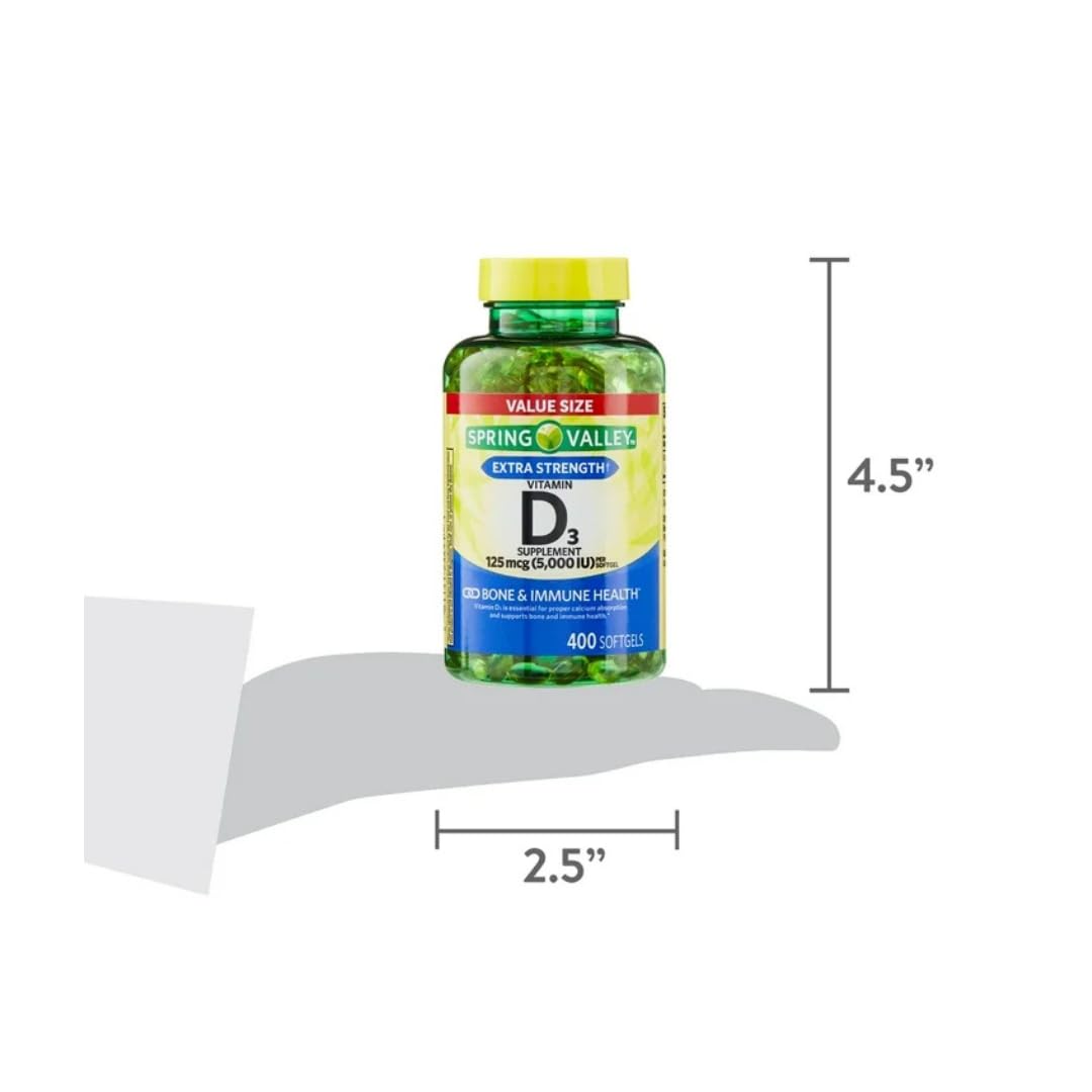 Spring Valley Vitamin D3 Softgels 125 mcg (5,000 IU) โ 400 Count + Gift Ice Roller