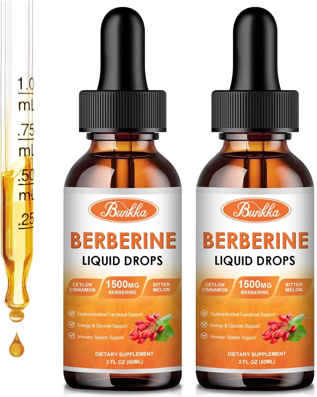 Bunkka Berberine Liquid Drops (2 Pack) โ Sugar-Free, Vegan, 4 fl oz | Immune & Digestive Support