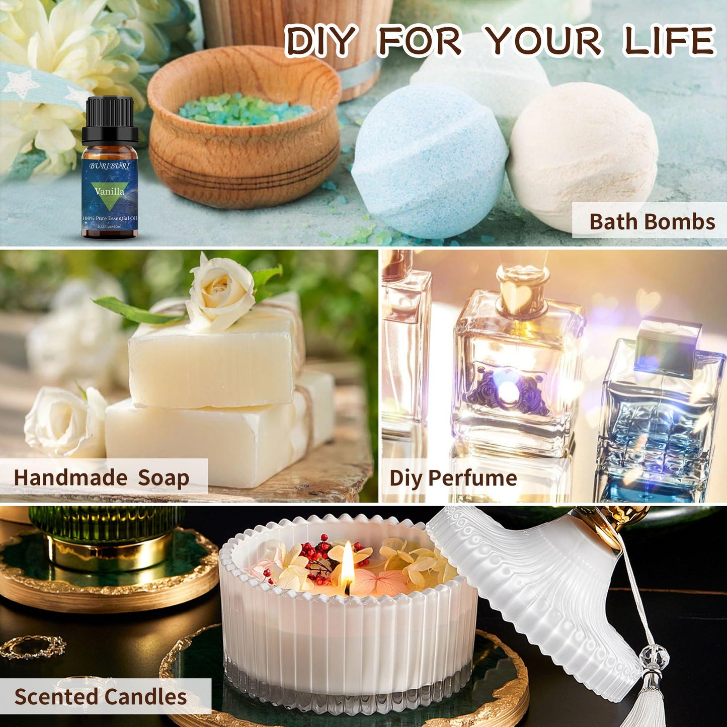 BURIBURI Lavender & Vanilla Essential Oil Set โ 100% Pure & Undiluted (10ml each) Gift