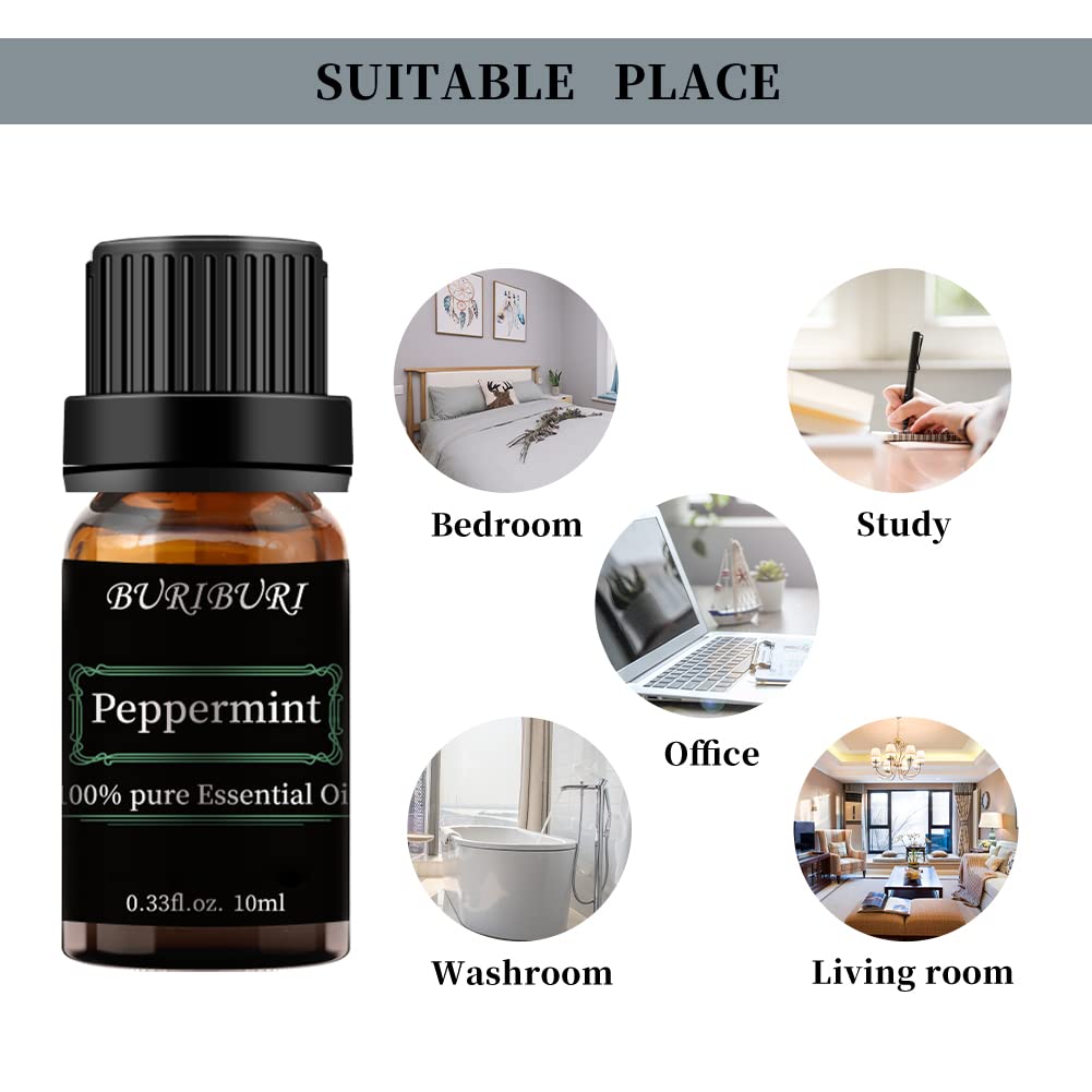 BURIBURI Peppermint Essential Oil โ 100% Pure, 10ml | Organic Aromatherapy