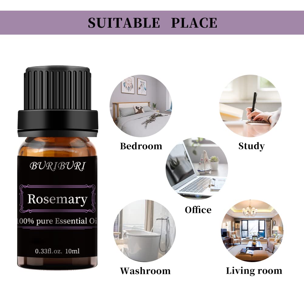 BURIBURI Rosemary Essential Oil 100% Pure โ 10ml, Undiluted, Organic