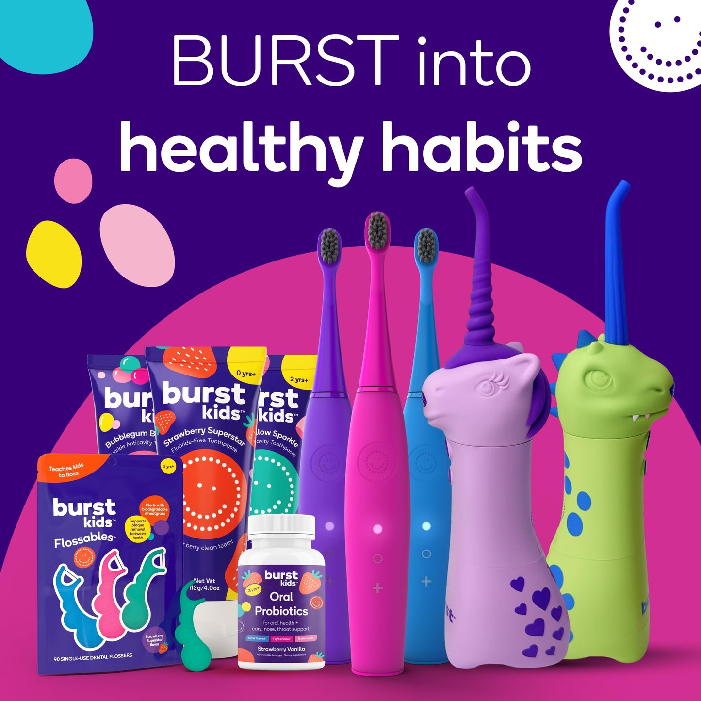 BURST Bubblegum Bonanza Kids Toothpaste with Fluoride (4oz/2 Pack) β Anticavity, Dye Free & Vegan
