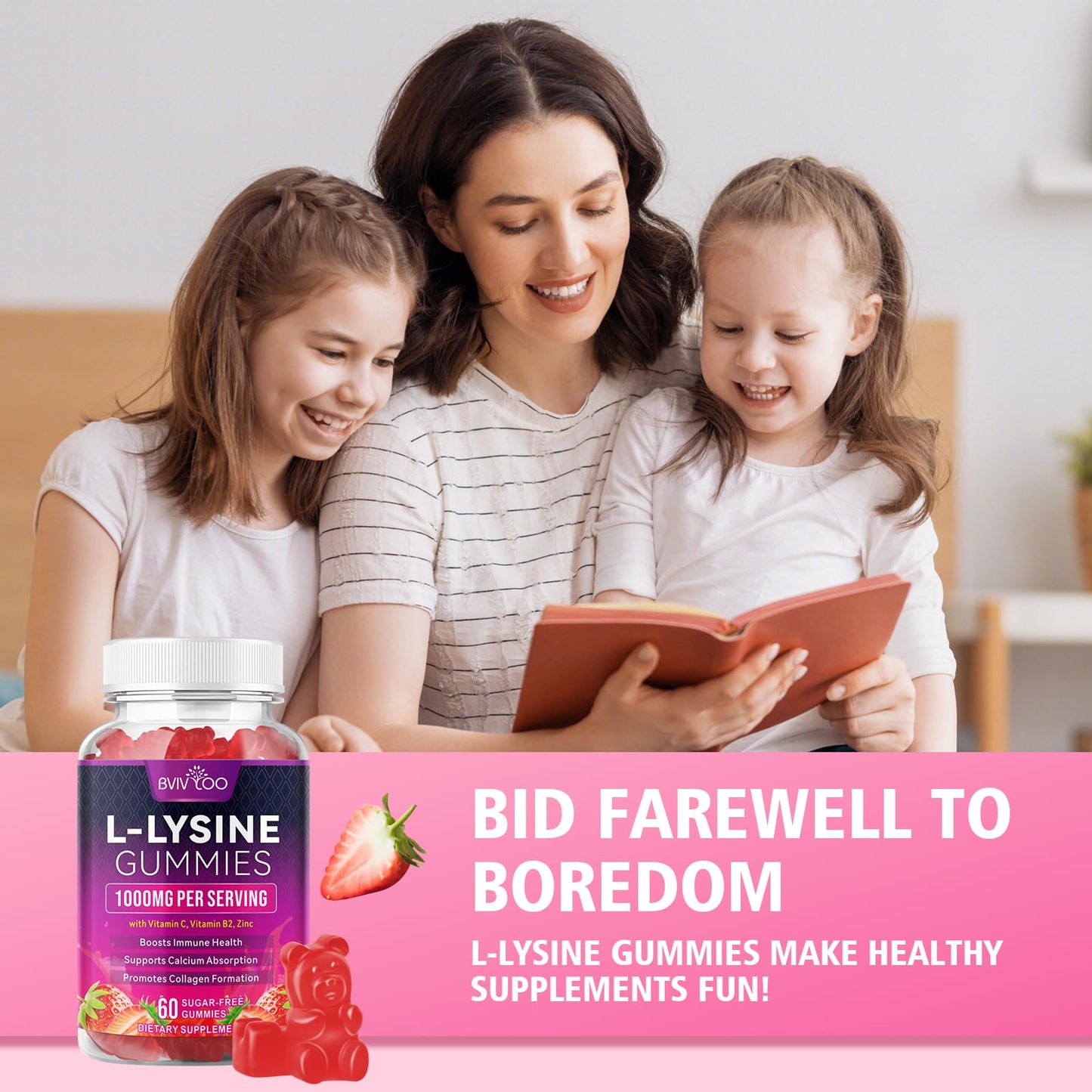 BVIVLOO L-Lysine 1000mg Gummies โ Immune Support, Skin Health | Vegan, Sugar-Free
