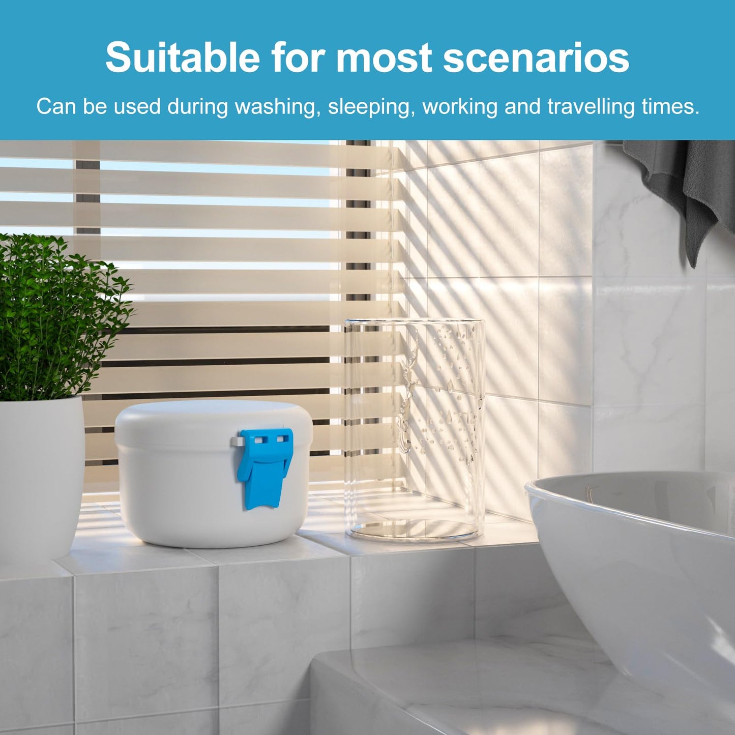 BVN Leak-Proof Denture Bath Cup for Travel โ Soak Dentures & Retainer Case (White/Blue)