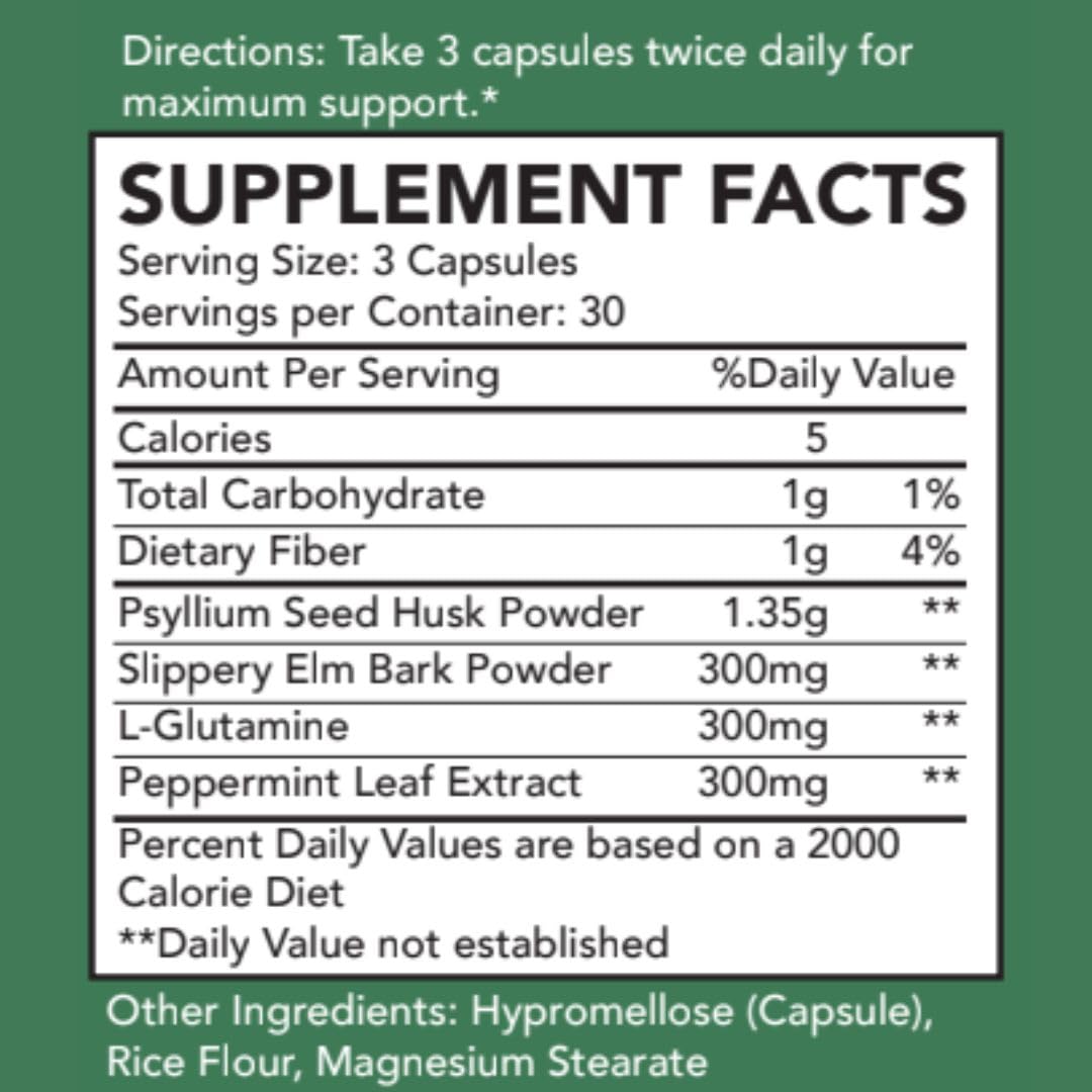 ByeBS Digestive Support – Psyllium Husk, Slippery Elm, Peppermint & L-Glutamine