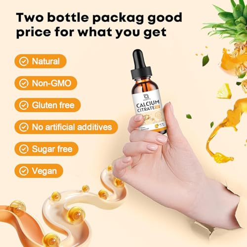 Calcium Citrate Drops 1200mg with Vitamin D3 โ Highly Absorbable, Non-GMO | 1 Fl Oz (2 Pack)