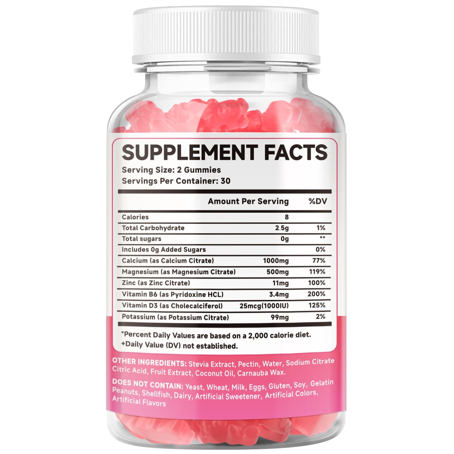 Calcium Citrate Gummies 1000mg with Vitamin D3 โ Sugar-Free Raspberry Flavor (60 Count)