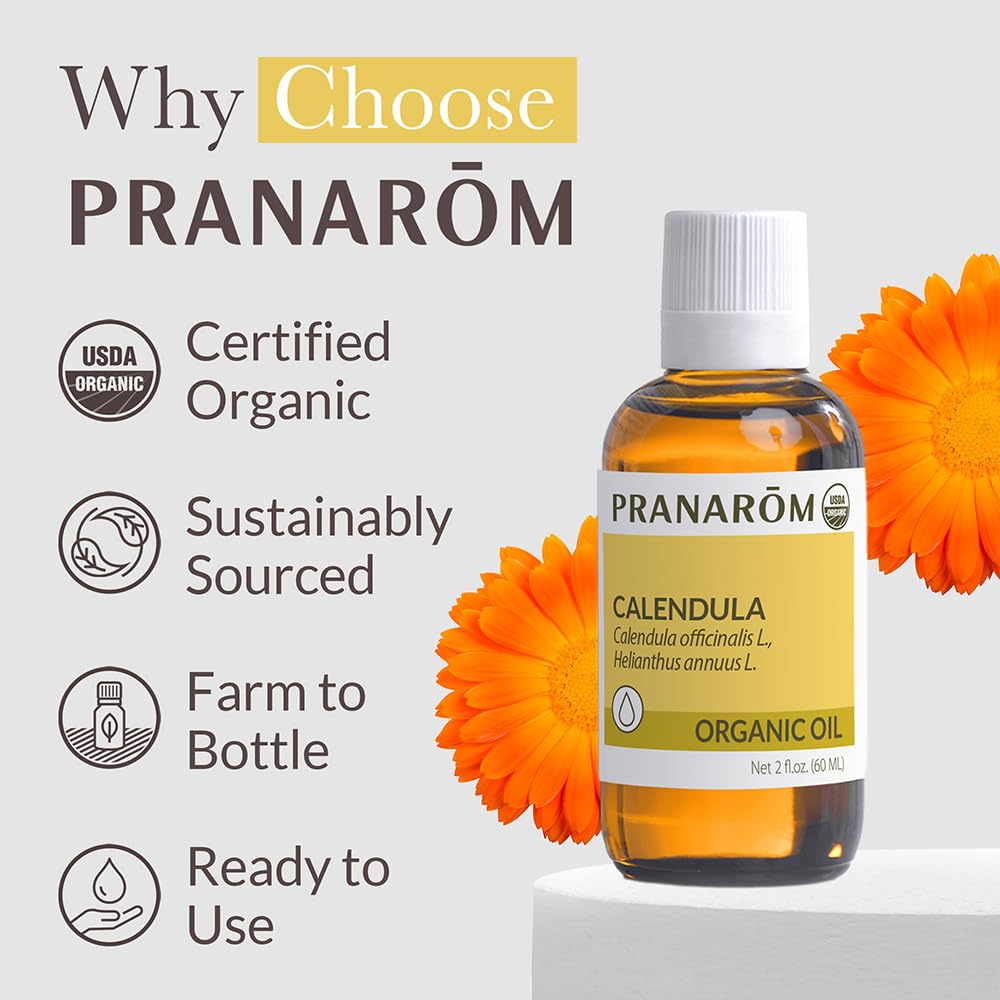 Pranarom USDA Organic Calendula Oil โ 2 fl oz Glass Bottle | Gentle Skin Moisturizer