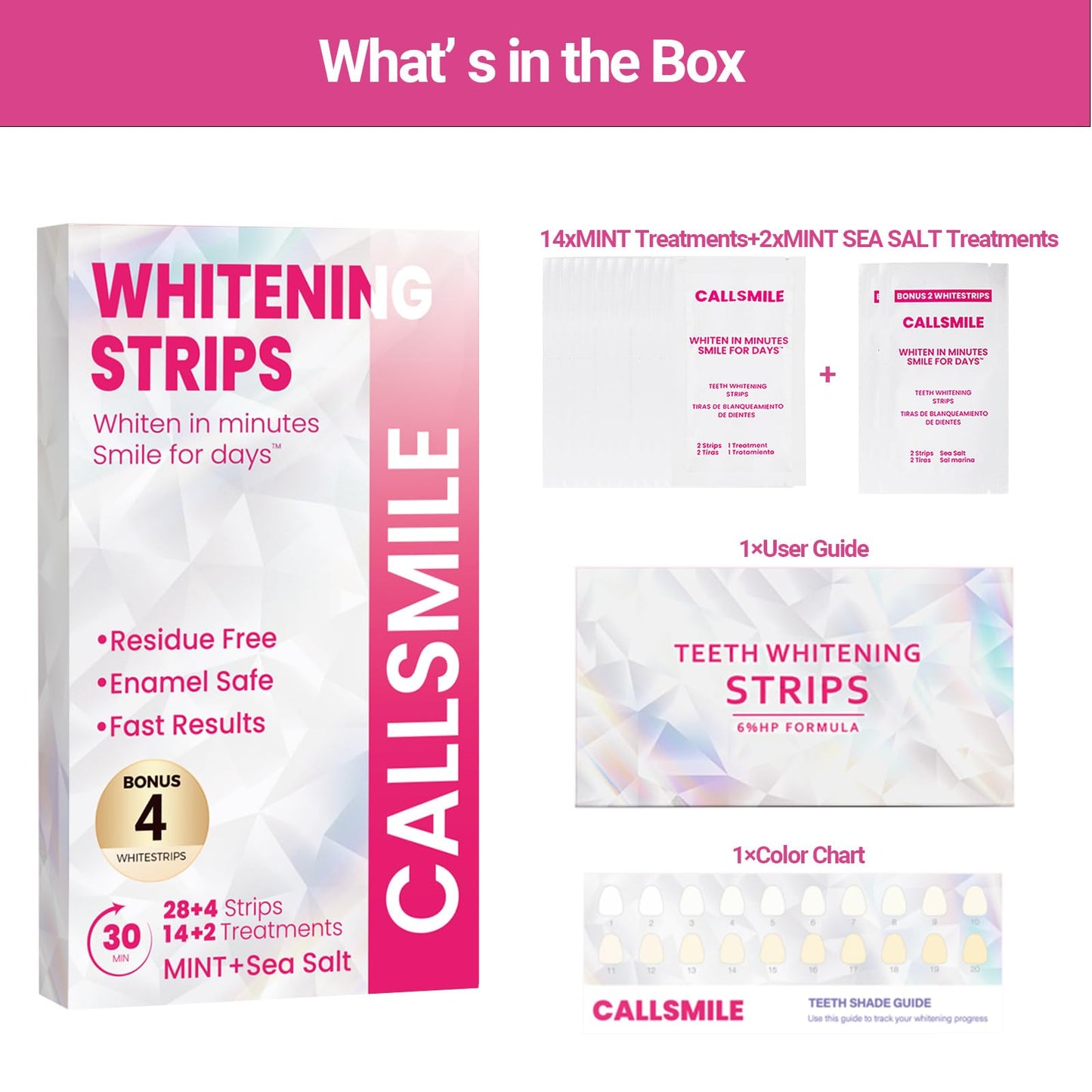CALLSMILE Teeth Whitening Strips Kit โ 16 Treatments (32 Strips) for Sensitive Teeth