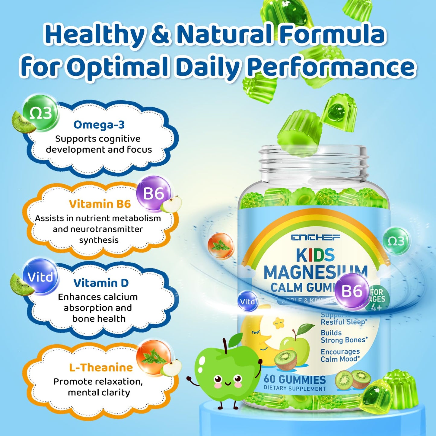 2PCS Center-Filled Magnesium Gummies 300MG β Sleep & Calm for Kids & Adults