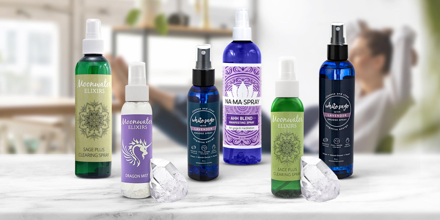 White Sage Smudge Spray for Spiritual Cleansing & Aura Protection โ 2x 4oz | Moonwater Elixirs